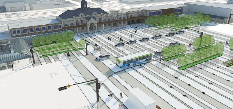 根據火車站前庭廣場的規劃，會採用大方簡約的線條設計。